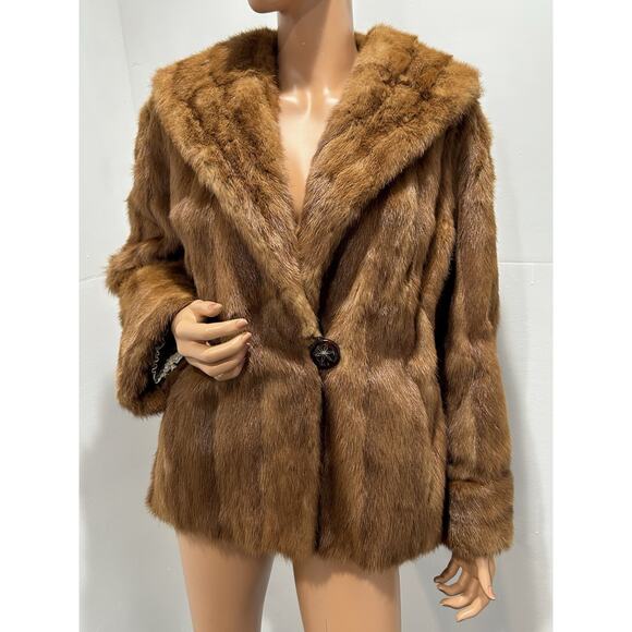 mink fur coat Size Large Collared Honey Brown Color - Picture 4 of 12